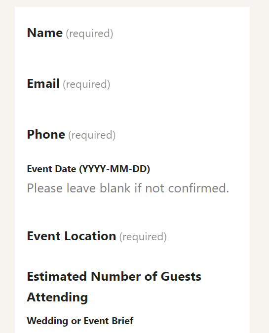 Screenshot of the form before I added CSS, with fields running together.