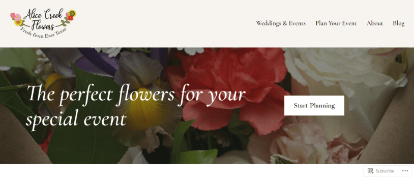 A screenshot of a florist small business website.