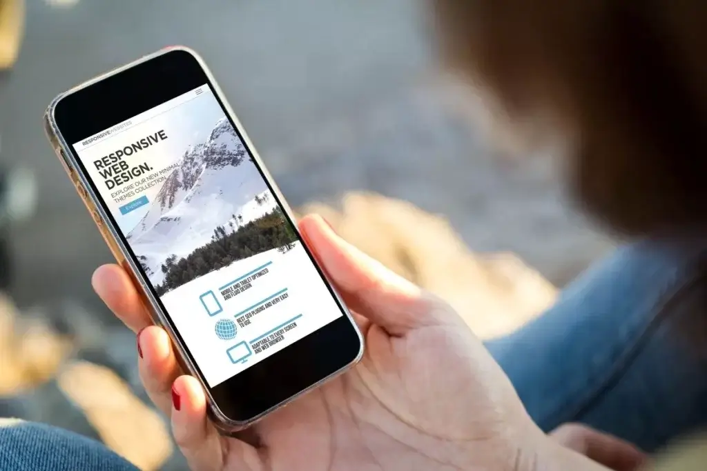 A photo of a person looking at a custom website on their mobile device.