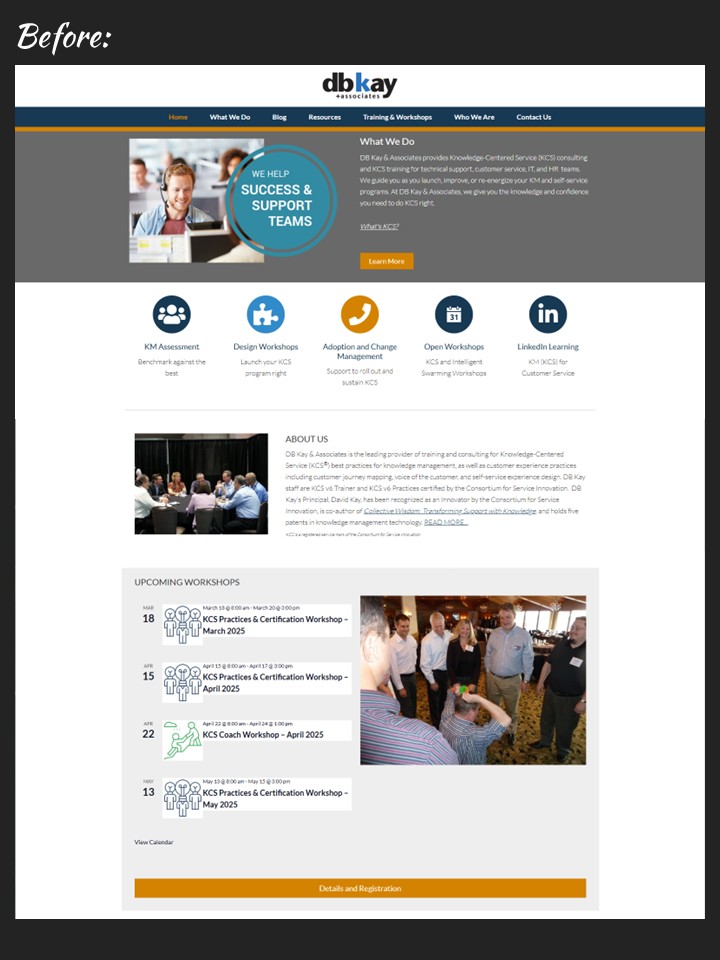 Old fashioned website with dull colors and blog-like layout.